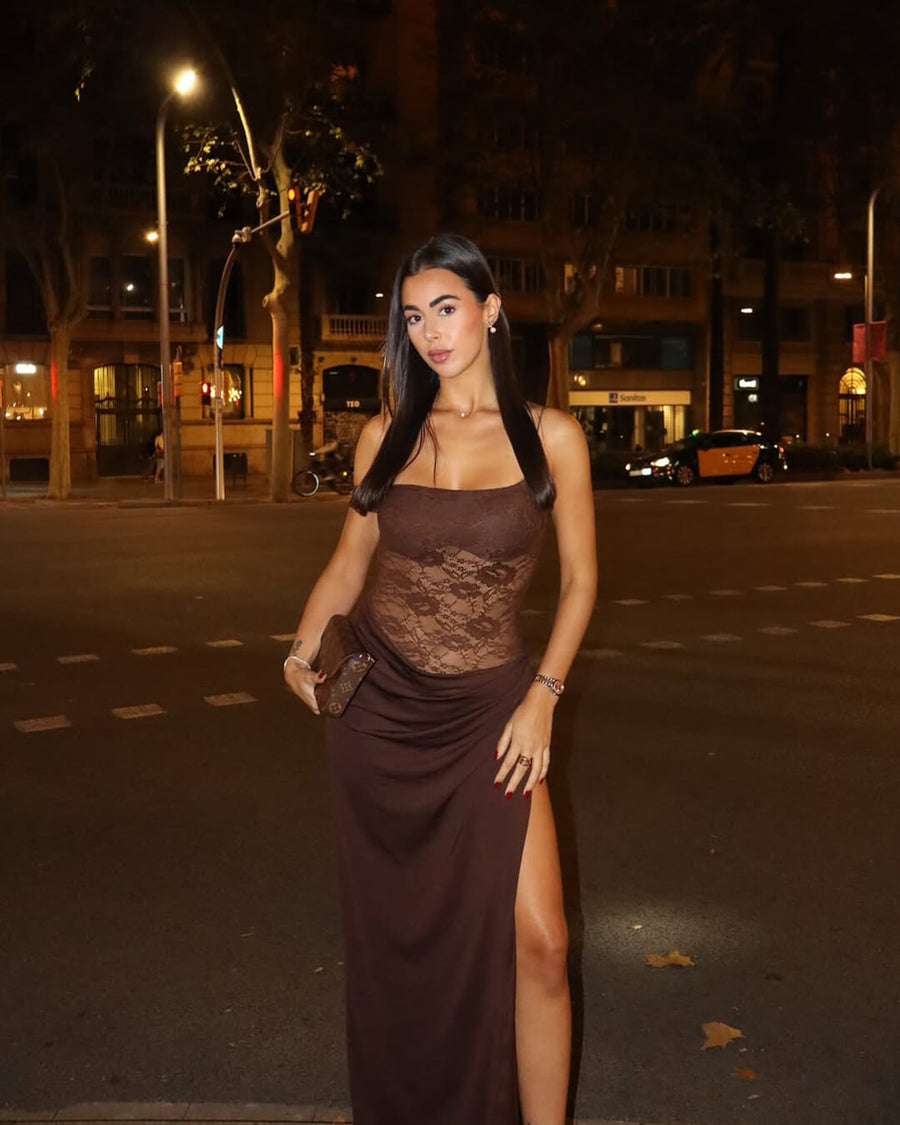 Olga One Shoulder Spitzen-Maxikleid
