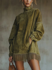 Alfhild™ - Langärmeliges Minikleid mit Fransen