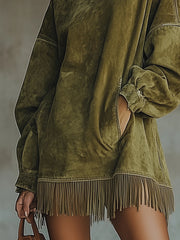 Alfhild™ - Langärmeliges Minikleid mit Fransen