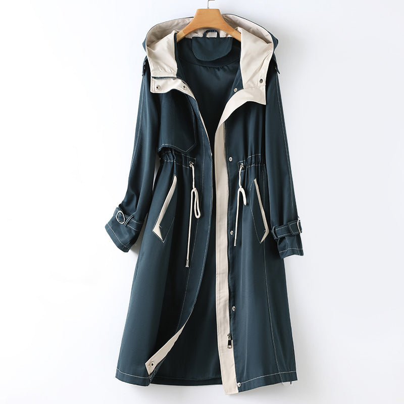 Langer Wasserdichter Trenchcoat für Damen | Mit Kapuze