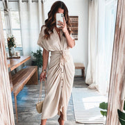 Damen Midikleid aus Baumwolle mit figurbetontem Schnitt und Knopfleiste