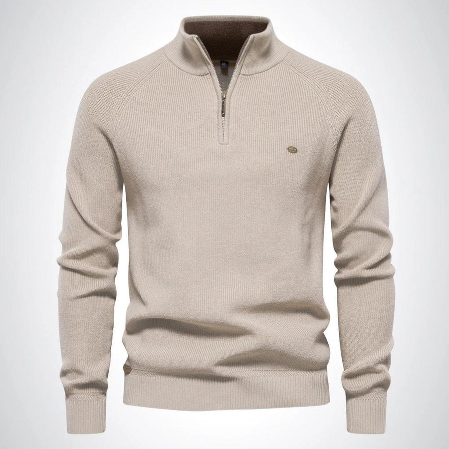 Klassischer Herrenpullover Mit Halbem Reißverschluss | Stehkragen