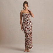Pailletten Abendkleid in Maxi-Länge mit Blumenmuster