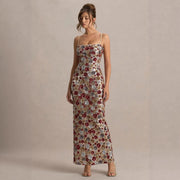 Pailletten Abendkleid in Maxi-Länge mit Blumenmuster