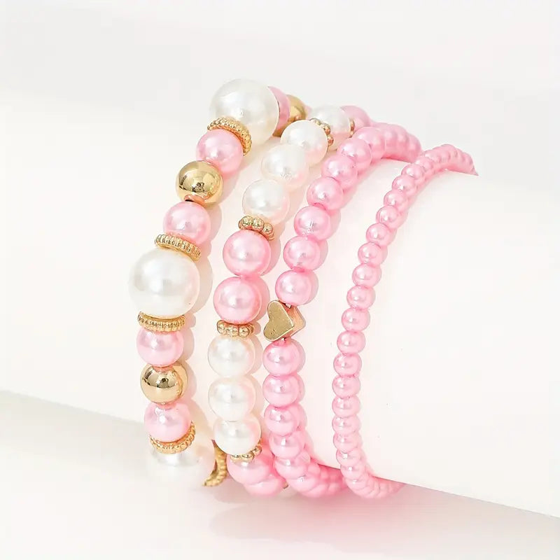 Set di braccialetti con perle 4 pezzi | Bracciale regolabile da donna