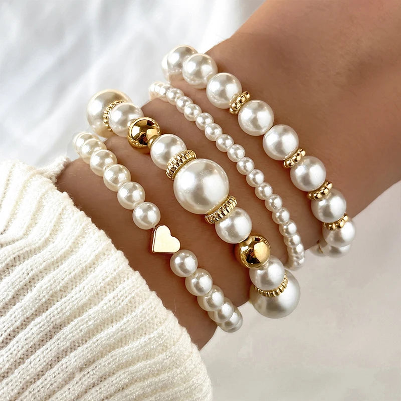Set di braccialetti con perle 4 pezzi | Bracciale regolabile da donna