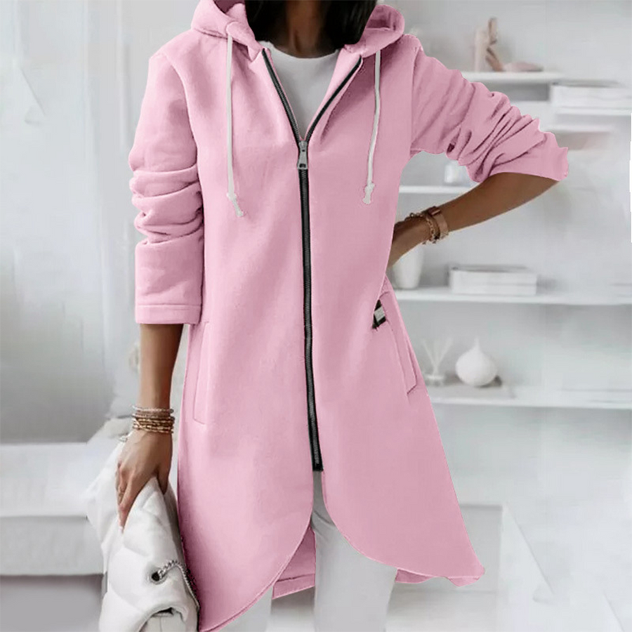 Langer Damen Hoodie mit Reißverschluss & Kapuze – Figurschmeichelnd