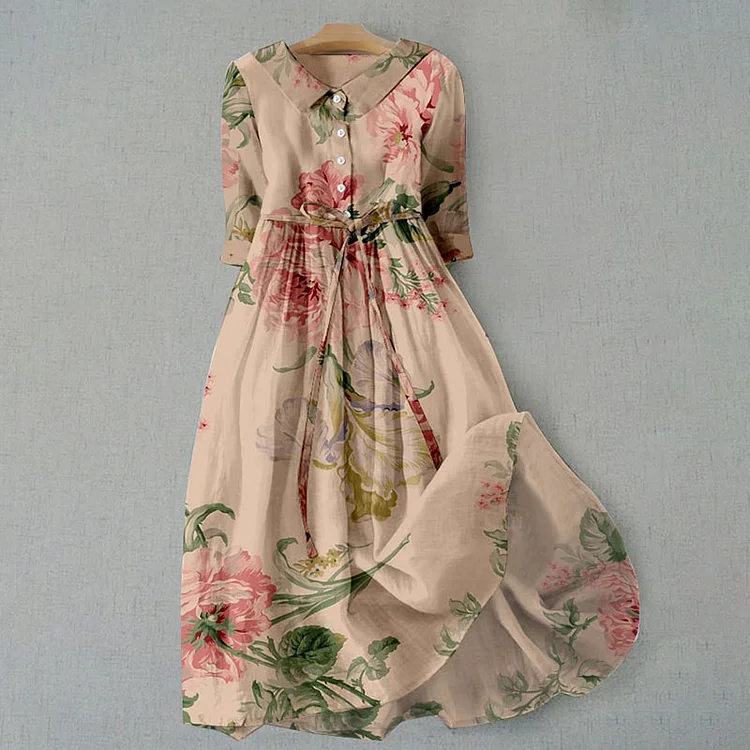 Poe - Vintage kanten jurk met botanische bloemenprint
