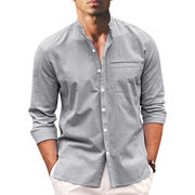 Polohemd Herren | Lässiger Stehkragen & Slim-Fit Langarm im Leinen-Look