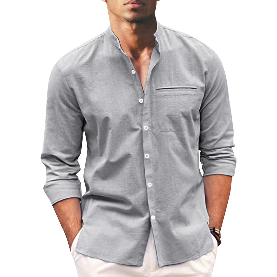 Polohemd Herren | Lässiger Stehkragen & Slim-Fit Langarm im Leinen-Look