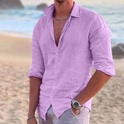 Polohemd Herren | Lässiger Stehkragen & Slim-Fit Langarm im Leinen-Look