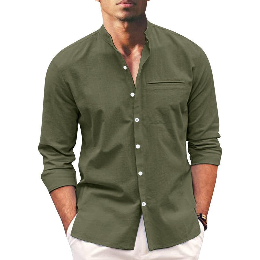 Polohemd Herren | Lässiger Stehkragen & Slim-Fit Langarm im Leinen-Look