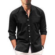 Polohemd Herren | Lässiger Stehkragen & Slim-Fit Langarm im Leinen-Look