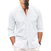 Polohemd Herren | Lässiger Stehkragen & Slim-Fit Langarm im Leinen-Look