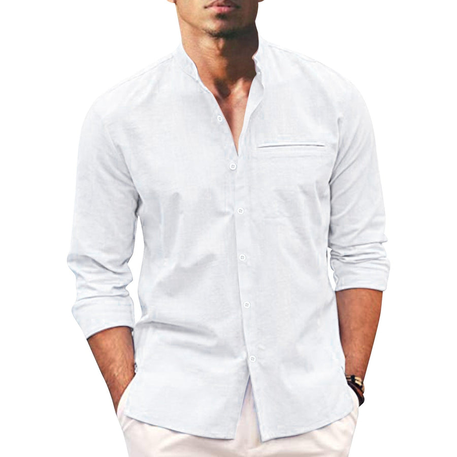 Polohemd Herren | Lässiger Stehkragen & Slim-Fit Langarm im Leinen-Look