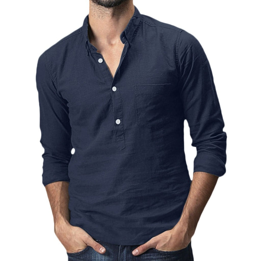 Polohemd Herren | Lässiger Stehkragen & Slim-Fit Langarm im Leinen-Look