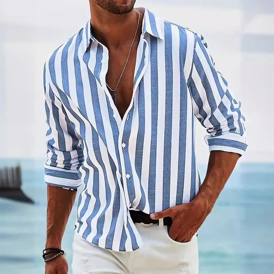 Polohemd Herren | Sommerliches Streifen-Design & Lässiger Langarm-Fit