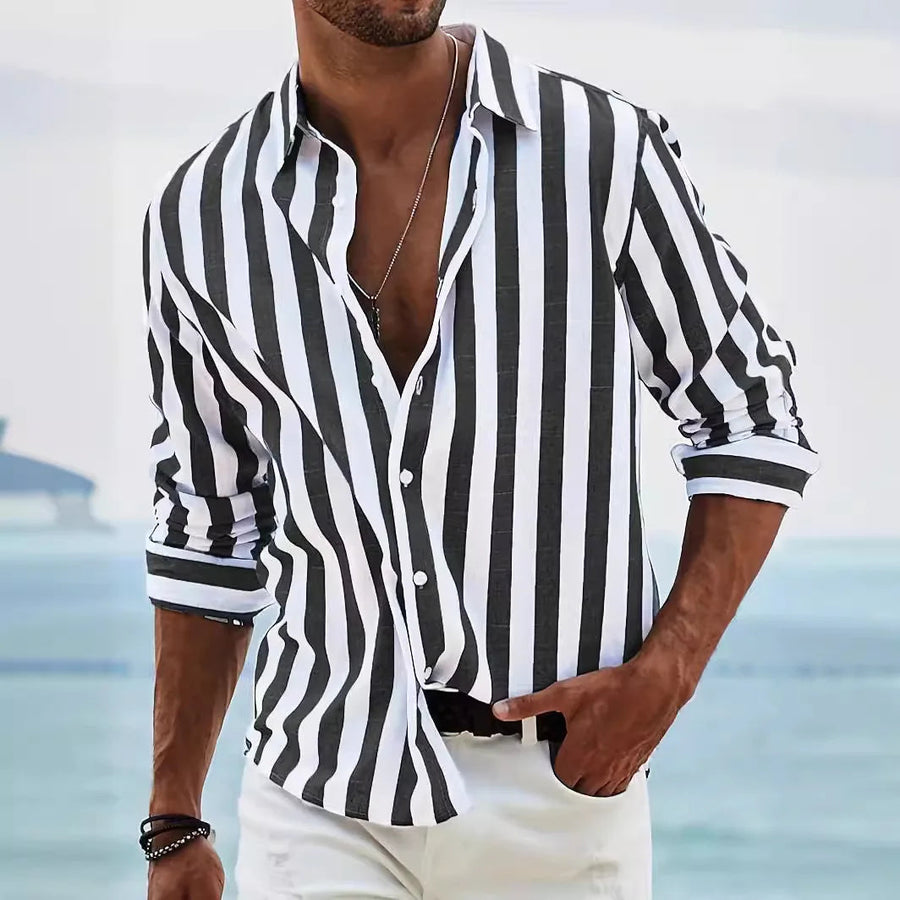 Polohemd Herren | Sommerliches Streifen-Design & Lässiger Langarm-Fit