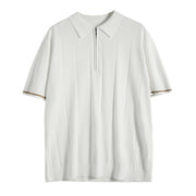 Poloshirt Herren | Kurzarm Strick-Polo mit Reißverschluss & Streifendetails