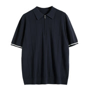 Poloshirt Herren | Kurzarm Strick-Polo mit Reißverschluss & Streifendetails