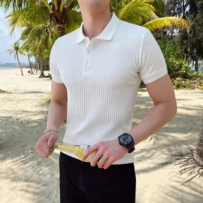 Poloshirt Herren | Slim Fit Strick-Polo mit Rippen-Struktur