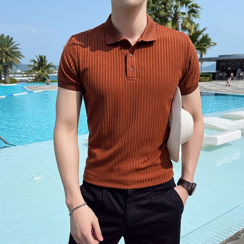 Poloshirt Herren | Slim Fit Strick-Polo mit Rippen-Struktur