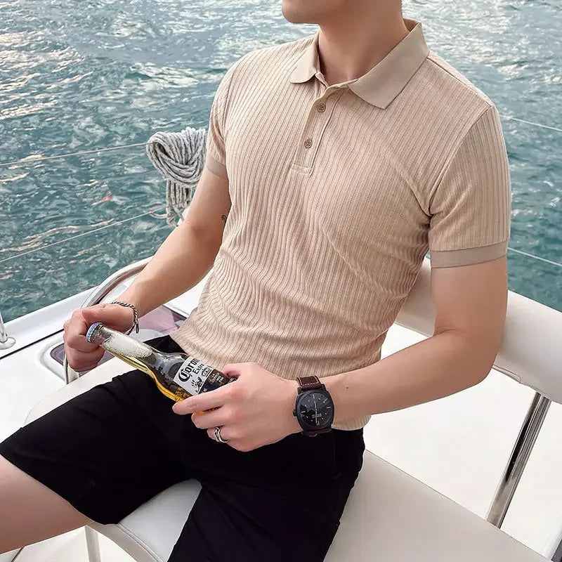 Poloshirt Herren | Slim Fit Strick-Polo mit Rippen-Struktur