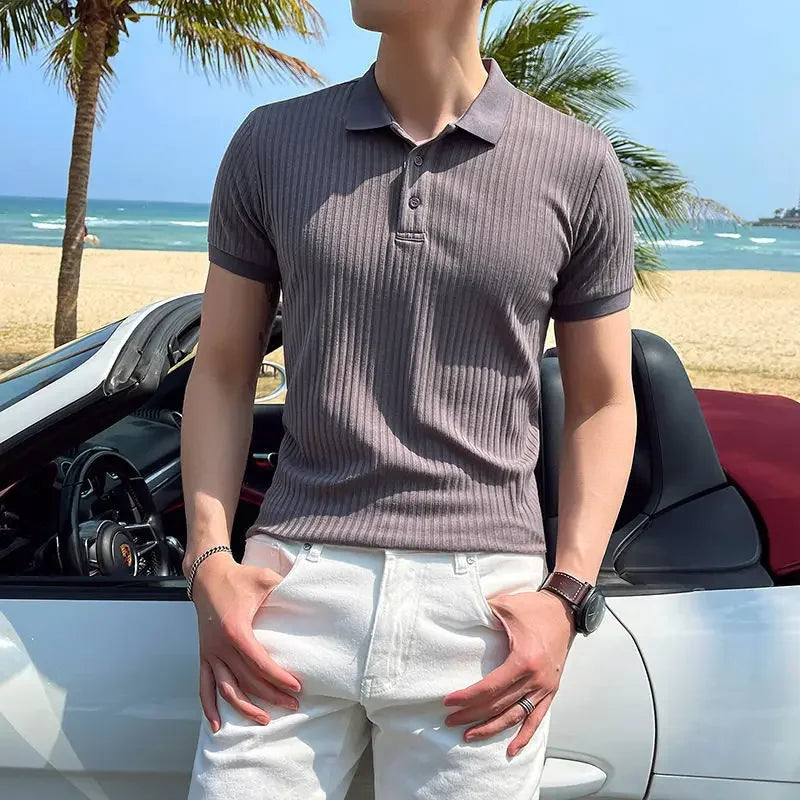 Poloshirt Herren | Slim Fit Strick-Polo mit Rippen-Struktur