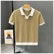Poloshirt Herren | Strick-Polo mit Fischgrät-Muster & Kontrastkragen