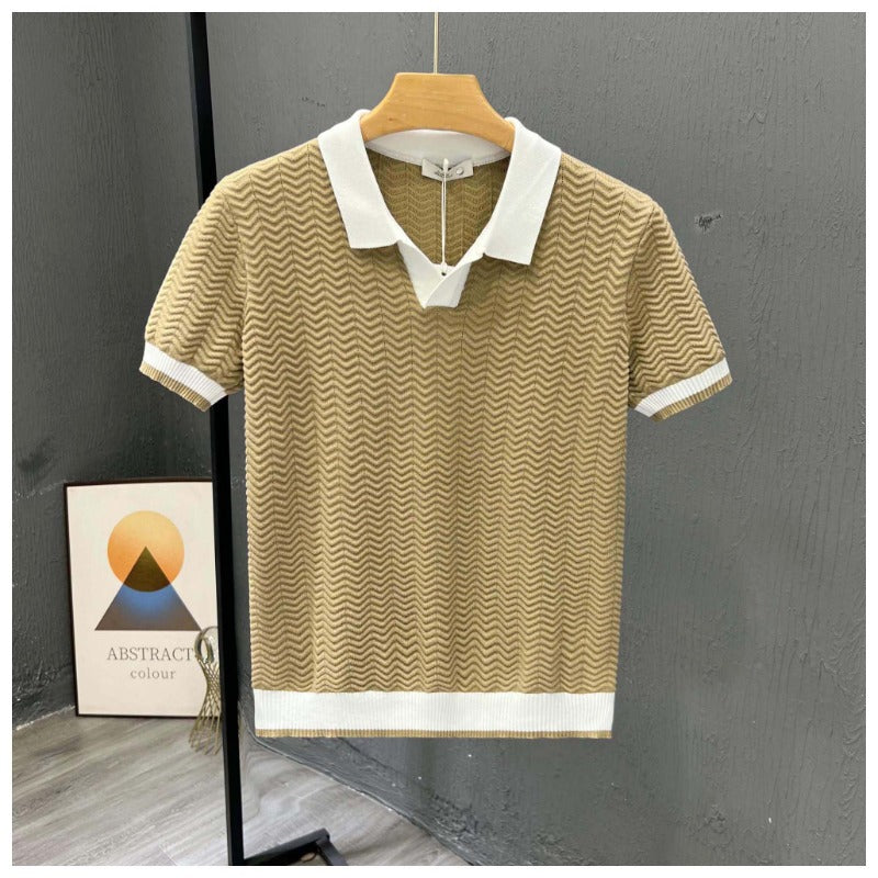 Poloshirt Herren | Strick-Polo mit Fischgrät-Muster & Kontrastkragen