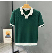 Poloshirt Herren | Strick-Polo mit Fischgrät-Muster & Kontrastkragen