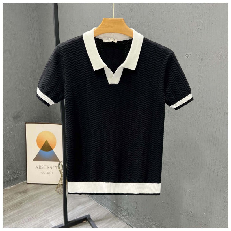 Poloshirt Herren | Strick-Polo mit Fischgrät-Muster & Kontrastkragen