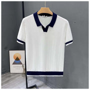 Poloshirt Herren | Strick-Polo mit Fischgrät-Muster & Kontrastkragen