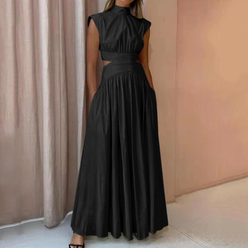 Damen Maxi Kleid – Polyester – Ärmellos mit Hohem Ausschnitt – Elegant für den Sommer