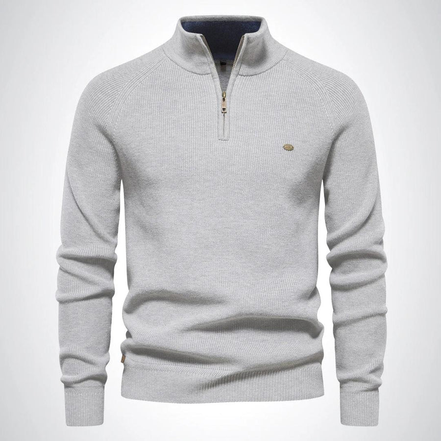 Klassischer Herrenpullover Mit Halbem Reißverschluss | Stehkragen