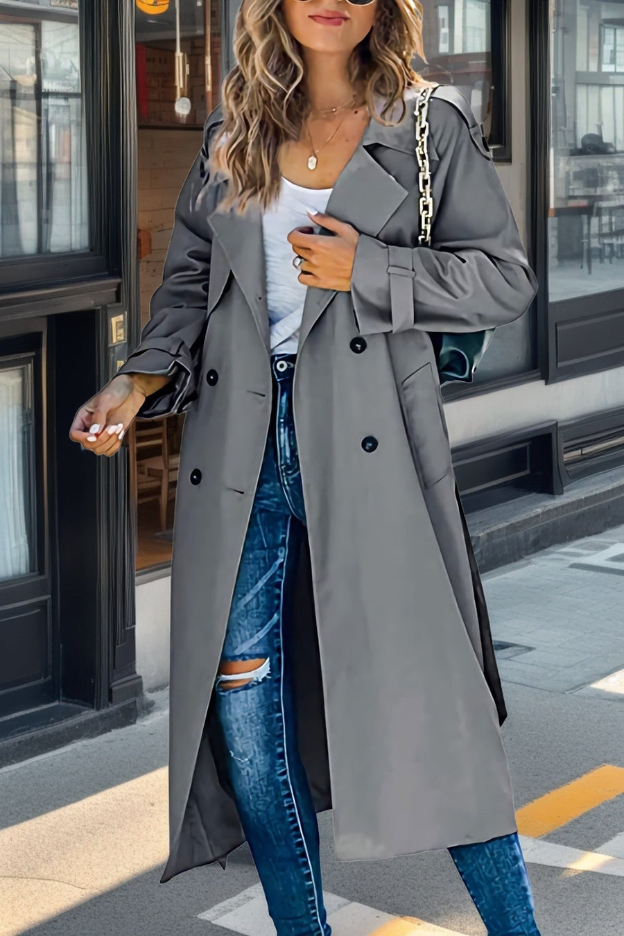 Langer Damen Trenchcoat – Zweireiher, Tailliert & Atmungsaktiv – Elegant