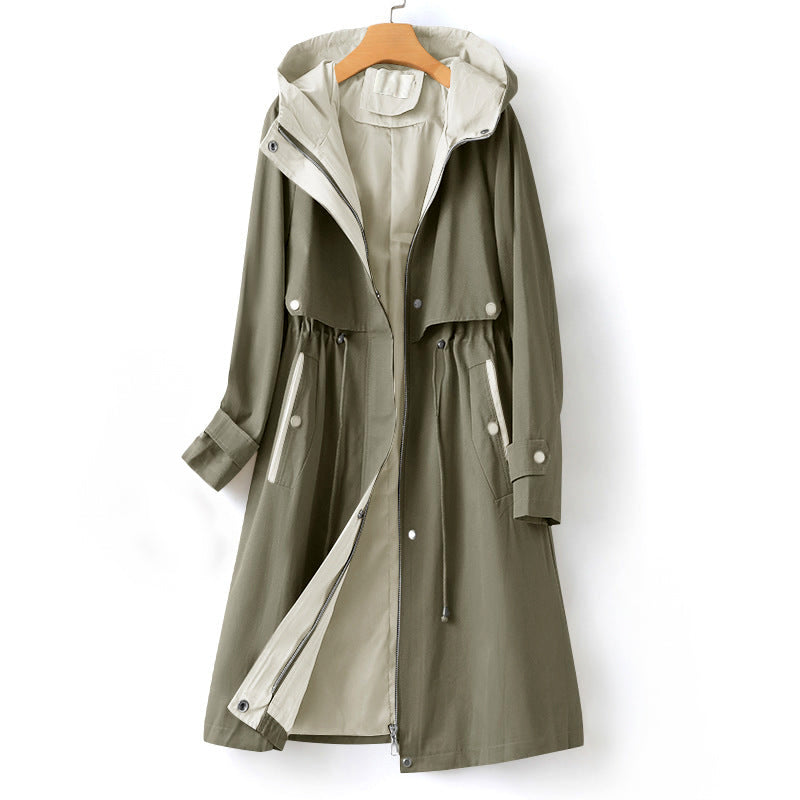 Trenchcoat Damen | Langer Übergangsmantel Mit Kapuze