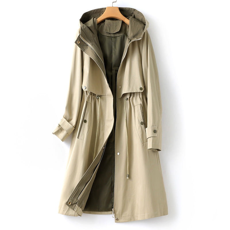 Wasserdichter Trenchcoat mit Kapuze für Damen | Langarm