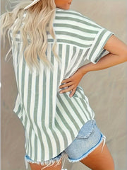 Damen Bluse – Baumwollmix – Gestreift & Lockerer Schnitt