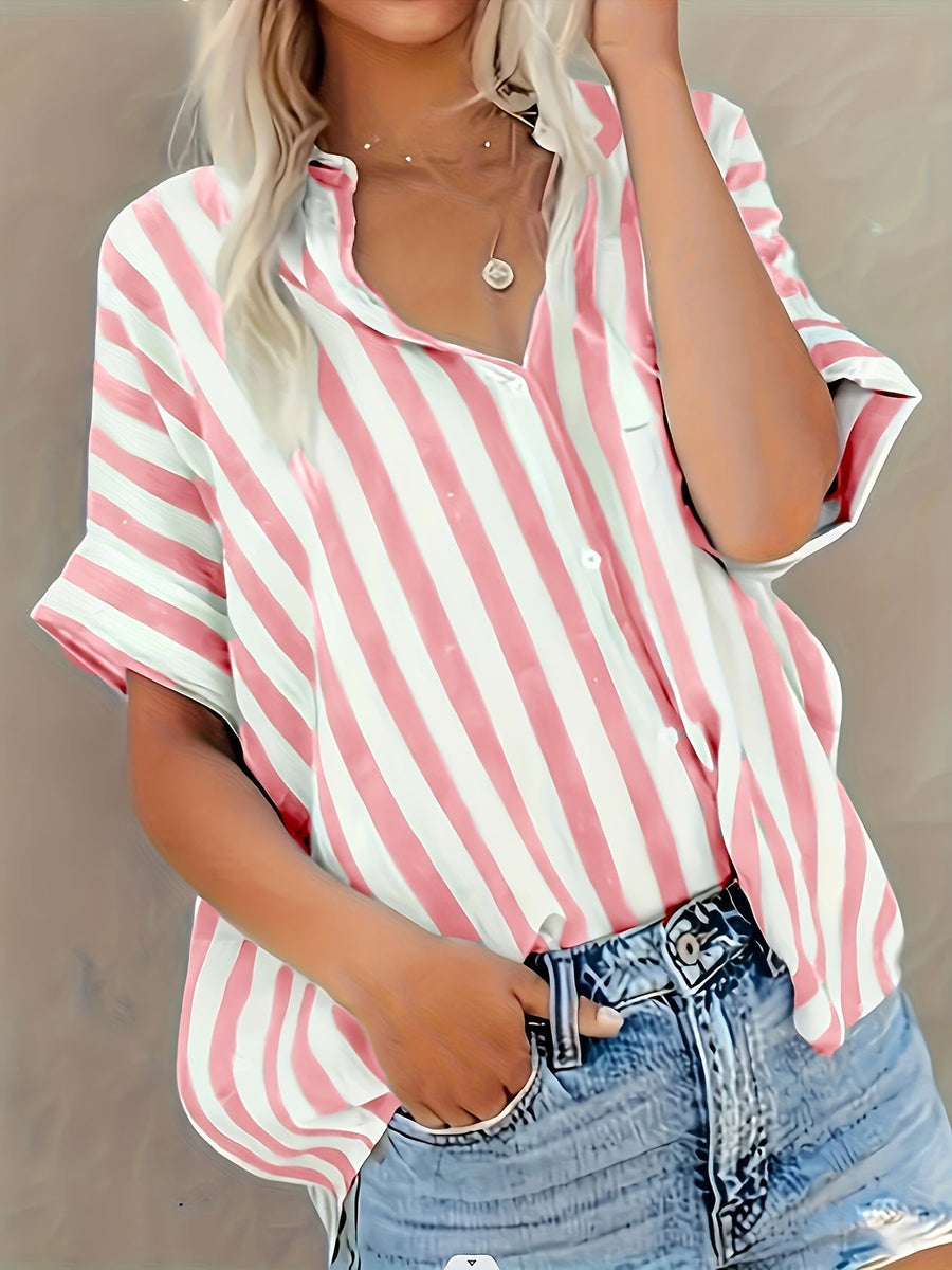 Damen Bluse – Baumwollmix – Gestreift & Lockerer Schnitt