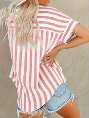 Damen Bluse – Baumwollmix – Gestreift & Lockerer Schnitt