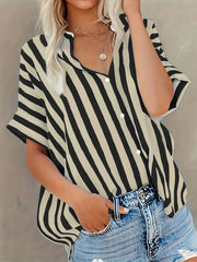 Damen Bluse – Baumwollmix – Gestreift & Lockerer Schnitt
