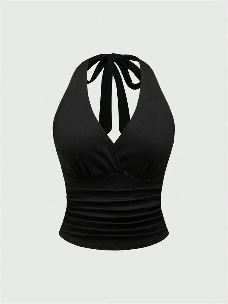 Top corto con collo halter e schiena scoperta | Top per donna