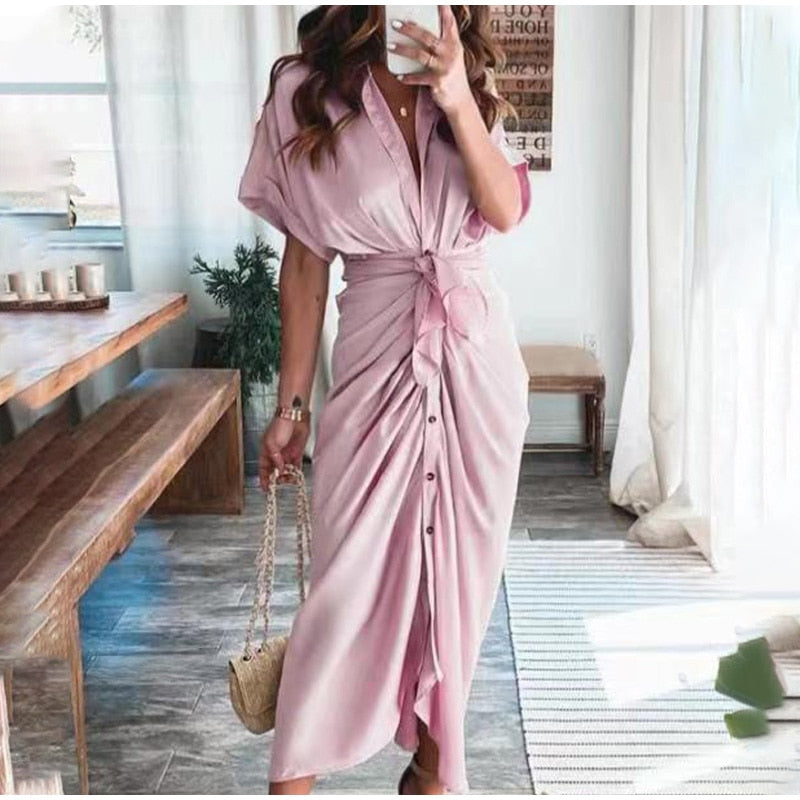 Damen Midikleid aus Baumwolle mit figurbetontem Schnitt und Knopfleiste