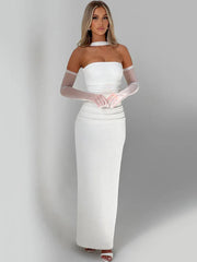 Heidi-Mode | Abendballkleid Strapless Bodenlang Säulensilhouette Halstuchdetail