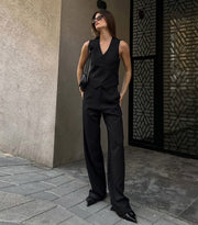 Mia | Damen Leinenanzug – Ärmelloses Top & Weite Hose