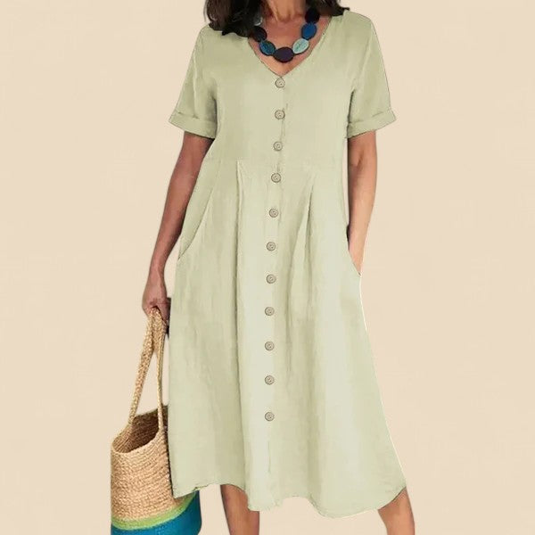 Vivienne - Kurzen Ärmeln Baumwoll Kleid