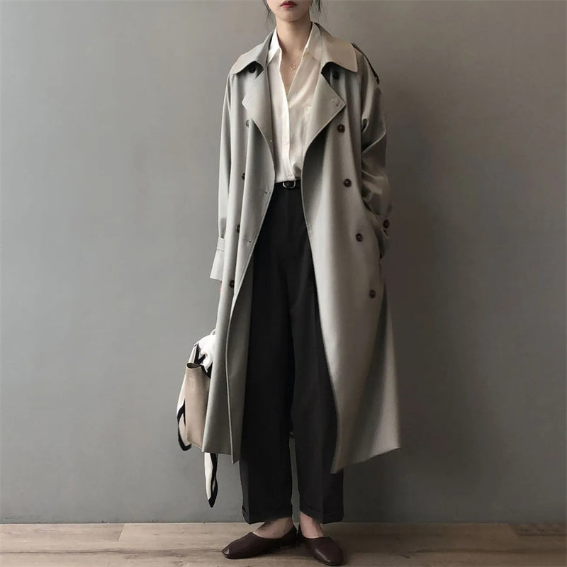 Damen Langer Wasserdichter Trenchcoat | Reverskragen
