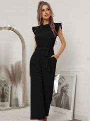 Damen Jumpsuit Rüschen Mit Gürtel Eleganter Stil