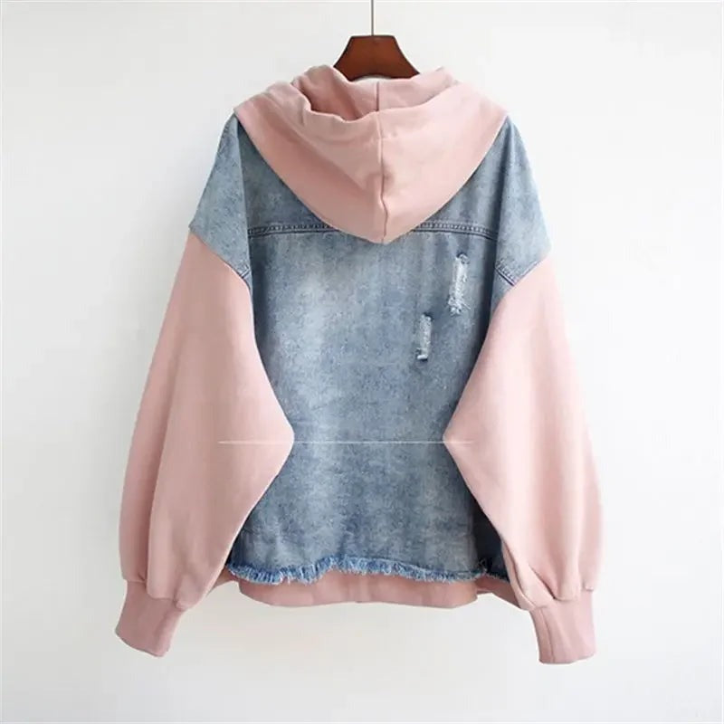 ALESSIA - OVERSIZE-HOODIE MIT JEANSJACKE KOMBINIERT